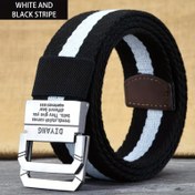 Resim Erkekler için Metal Çift Halkalı Tokalı Kalın Naylon Kemer - Siyah Beyaz Çizgili Hayatta Kalma Kemeri, Outdoor ve Günlük Kullanım, Spor Tarzı, Yüksek Kaliteli Malzeme, Kadınlar İçin Uygun 