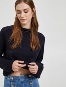Resim Crop Triko Kazak Dik Yaka Uzun Kollu Kaşmir Dokulu 