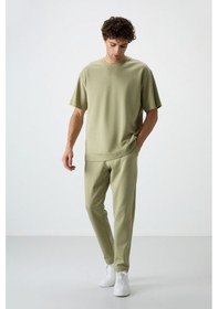 Resim Tommy Life Açık Çağla Pamuklu Kalın Yumuşak Dokulu Oversize Fit Basic Erkek Eşofman Takım - 85251 Yeşil 