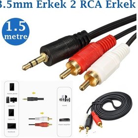 Resim 3.5Mm Erkek To 2Rca Erkek Ses Kablosu Altın Kaplama - 1 5 Metre 