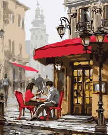 Resim Sayılarla Boyama Seti - Aşıklar Cafesi - 60x75 