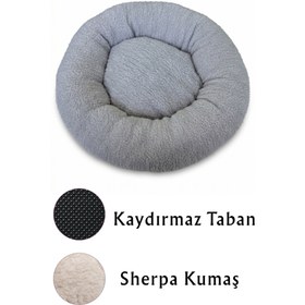 Resim Teddy Donut Şeklinde, Ultra Yumuşak Kumaşlı, Kaydırmaz Tabanlı, Yıkanabilir Kedi ve Köpek Yatağı (Gri) - S 