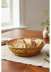 Resim Plastik Rattan Ekmeklik, Meyvelik, Ekmek Sepeti 20cm Krem 