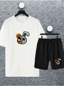 Resim macklin Unisex Kadın Erkek Ayı Tavşan Baskılı Oversize Tshirt Ve Şort Eşofman Takımı 
