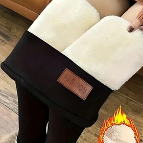 Resim Peluş Astarlı Termal Dar Tayt, Sonbahar & Kış için Rahat Yüksek Bel Sıcak Elastik Taytlar, Kadın Giyim, Alt Katman, Saf Renk 