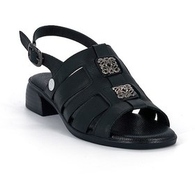 Resim Mammamia D26ys-5100 Kadın Hakiki Deri Kısa Kalın 4 Cm Topuklu Sandalet Siyah 