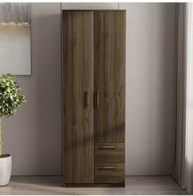 Resim Merlin 2 Kapaklı, Çekmeceli Gardırop, Yatak Odası Dolap, Elbise Dolabı İstanbul Ceviz - 172 Cm / İstanbul Ceviz 