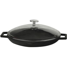 Resim Lava Döküm Yuvarlak Kızartma Tavası. Metal Kulplu. Cam Kapaklı. 