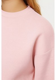 Resim Balenbi Kadın 3 İplik İçi Polarlı Bisiklet Yaka Oversize Sweatshirt 1154 Pembe 