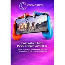Resim Cosmostech AK16 Pubg Trigger Controller - Mobil Oyun Gamepad 2in1, 4 Parmak Tetikli, Hassas Atış Aparatı Kırmızı Mavi 