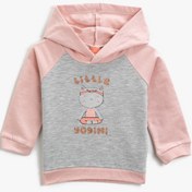 Resim Kız Bebek Kapüşonlu Pamuklu Baskılı Bisiklet Yaka Sweatshirt 