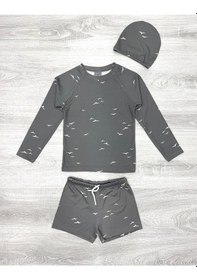 Resim My Kids Wear Boneli Bağcıklı Uzun Kol Güneş Korumalı Erkek Çocuk Mayo Kiremit 