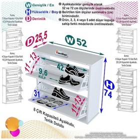 Resim Modilayn Umay Asma Kapı Önü 52 X 74 X 25,5 Cm Lik 2 Düşer Kapak 4 Göz Bölmeli Ayakkabılık Meşe - Beyaz 