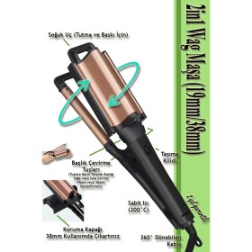 Resim Shibowavy 2in1 Wag Maşa (2 Ayarlı Döner Başlıklı 19MM Ince Bukle & 38MM Iri Dalga) 