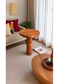 Resim Doğal Masif Ahşap Fındık Renk Yan Sehpa Tekli Mantar Sehpa Kahverengi 