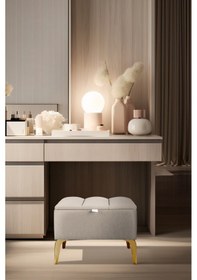 Resim Vetra Mini Royal Krem Kumaş Sandıklı Dekoratif Puf&bench-dilimli Model-gold Ayak-modern Puf 