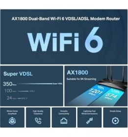 Resim VX1800V, AX1800 Mbps Çift Bantlı Fiber Destekli Wi-Fi 6 Vdsl/adsl Modem Router, 4 Gigabit Lan Portları + 1 USB 2.0 Port, Mu-Mımo, Super Vdsl, Uygulaması ile Kolay Kurulum 
