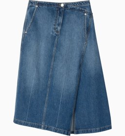 Resim Asimetrik Denim A-Line Lüks Tasarım Kadın Etek - Lacivert / 34-36 