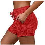 Resim Kırmızı Kadın Yaz Hızlı Kuru Kısa Nefes Koşu Spor İpli Şort Elastik Bel Egzersiz Fitness Yoga Şort Kırmızı 
