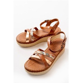 Resim Taba Multi Ortopedik Hakiki Deri Dolgu Kadın Sandalet Taba 