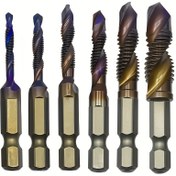 Resim 6'lı Titanyum Kaplamalı Yüksek Hız Çeliği Matkap Ucu Seti - Metrik Diş M3-M10, Gömme ve Tornavida Uçları, Hassas Delik İşleme için, Dayanıklı DIY ve Profesyonel Araç Kiti, Çelik için Metal Matkap Uçları 
