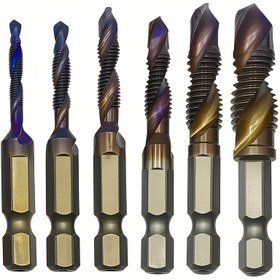 Resim 6'lı Titanyum Kaplamalı Yüksek Hız Çeliği Matkap Ucu Seti - Metrik Diş M3-M10, Gömme ve Tornavida Uçları, Hassas Delik İşleme için, Dayanıklı DIY ve Profesyonel Araç Kiti, Çelik için Metal Matkap Uçları 
