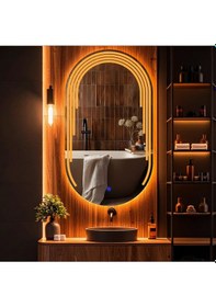 Resim Eloura Amber Led'li Lazer Kumlamalı Lavabo & Banyo Aynası Dokunmatik Sensörlü 90 X 50 Turuncu 
