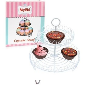 Resim Metal Cupcake Standı 2 Katlı Beyaz Kek Standı 