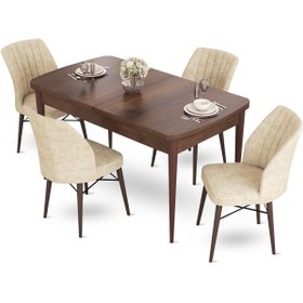 Resim Canisa Concept Fer Serisi 70x114 Açılabilir Barok Ahşap Desen Masa Takımı Ve 4 Krem Sandalye 