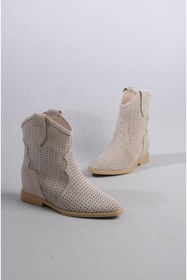 Resim SEÇ KUNDURA Seç 8591 Hakiki Deri Kadın Yazlık Bot ( Gizli Dolgu Topuk 7cm) Bej Süet 