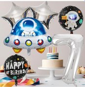 Resim 7 Yaş Uzay Temalı Doğum Günü Seti Uzay Folyo Şekiller Gümüş Folyo Rakam Çok Renkli 