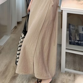Resim Kadınlar için Rahat Düz Renkli Ön Bağlı Bel Etek - Uzun Akışkan Makine Yıkamalı Esnek Olmayan Kumaş ile Sahte Bağcıklı Detay, Zarif Tüm Mevsimler İçin Şık Stil, Sevimli Etekler, Günlük Moda, Zaman Keşfi Elegansı, Tatil Etek | Akışkan Etek | Makine Yıkamalı Kumaş 