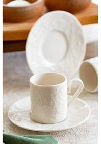 Resim Heda Porselen Bahar 4 Parça 2 Kişilik Porselen Kahve Fincan Takımı Kırık Beyaz 