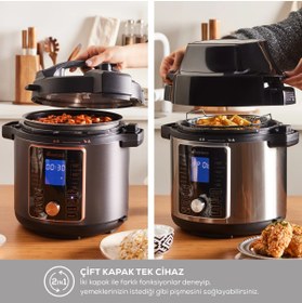 Resim Karaca Yoğurt hazırla 2 in 1 6L Çok Amaçlı Basınçlı Pişirici Akıllı Elektrikli Düdüklü Tencere ve Airfryer 