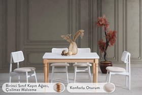 Resim VERA ÇİZİLMEZ AÇILIR MASA TAKIMI, BEYAZ MEŞE, 120X80 
