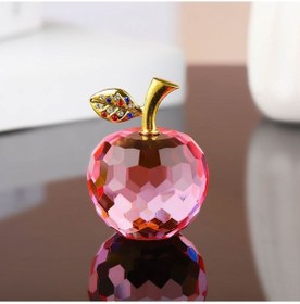 Resim Folinda Minimalist Ev Dekorasyonu Kristal Elma, 4cm Pembe - Nikah, Doğum Günü Hediyesi, Karton Paketli 