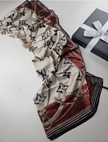 Resim Miorel Scarfs Yeni Sezon Lv Kemer Desen Vual İpek Şal Yeni Sezon Silk Scarfs Shawl Hijab Fular Bej - Bordo 