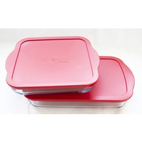 Resim Paşabahçe Borcam Kırmızı Plastik Kapaklı Kare Tepsi ve Dikdörtgen Tepsi 59024-59124 