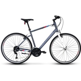Resim Carraro Sportive 327 - 28 Jant 20'' 52CM ( L ) Kadro 27 Vites Şehir Bisikleti - Mat Antrasit Gümüş / Mavi Kırmızı 
