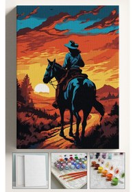 Resim Sayılarla Boyama Çerçeveli Hobi Seti Numaralı Tuval Fırça Boya Kasnaklı 40x50cm Kovboy 