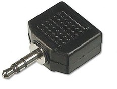 Resim AK-510500-000-S Stereo Ses Adaptörü, 1 x 3.5mm erkek yuva - 2 x 3.5mm dişi yuva, plastik, siyah renk 