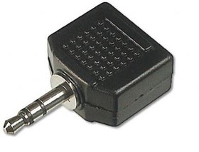 Resim AK-510500-000-S Stereo Ses Adaptörü, 1 x 3.5mm erkek yuva - 2 x 3.5mm dişi yuva, plastik, siyah renk 