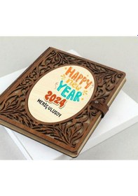 Resim Yeni Yıl Hediyesi Kişiye Özel Ahşap Kapaklı Defter 