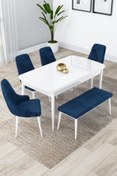 Resim Canisa Lia Serisi 80x132 Açılabilir Mutfak Masası Takımı Beyaz Masa 4 Lacivert Sandalye 1 Bench 