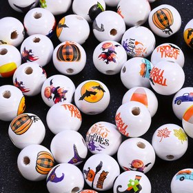Resim 10/30 Adet Sevimli Yarasa Cadı Balkabağı Halloween Ahşap Boncuklar, Çok Renkli Yuvarlak Takı Yapımı ve Çiftlik Evi Dekoru için DIY El Sanatları 
