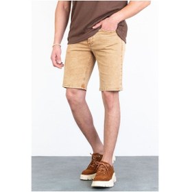 Resim HLT Jeans Erkek Bej Melanj Slim Kesim Comfort Likralı Denim Esnek Jeans Kot Şort Thomas-Desert 001 