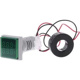 Resim 22Mm Dijital Voltmetre-Ampermetre Ac 20-500V 0-100A Yeşil 