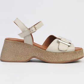 Resim Pierre Cardin ® | PC-7209- 3807 Bej-Kadın Dolgu Topuk Sandalet Ayakkabı 