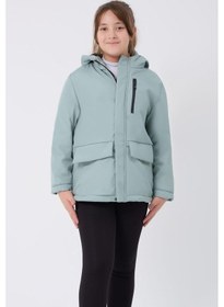Resim Kız Çocuk Kürklü Su Ve Rüzgar Geçirmez Kapüşonlu 3 Cep Kışlık Mont & Kaban & Parka-69 Mint Yeşili 