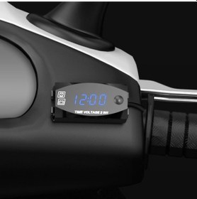 Resim Motosiklet Çok Fonksiyonlu 2'si 1 Arada Dijital Ekran Voltmetre + Elektronik Saat, 6-30v Ip67 Açık Mavi 